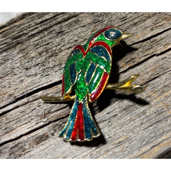 Stunning Brooch Parrot Bird Enameled Gold tone 2” - Picture 3 of 4